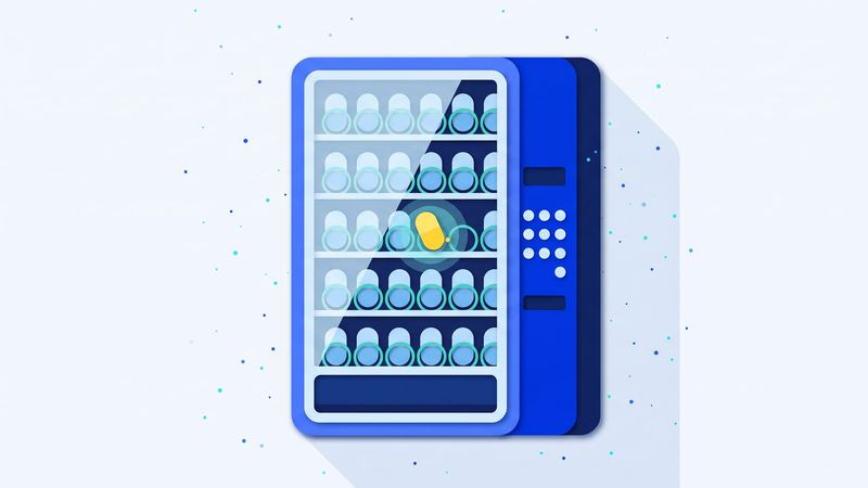 Customer support bot as a vending machine full of identical capsules, with one capsule stuck on the end of its coil