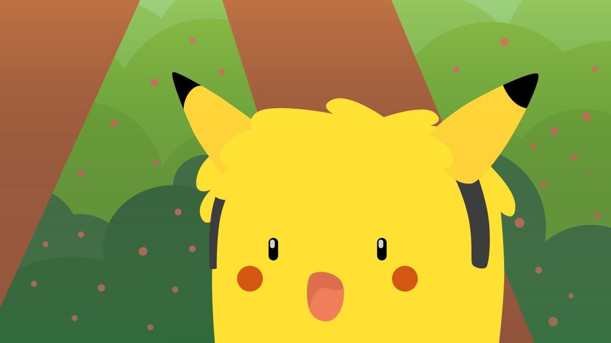 Bale with Pikachu ears and an open mouth, looking shocked, in front of green bushes