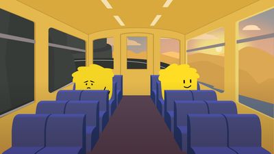 AI-powered chatbots that work vs ones that fail: Hay mascot Bale in the happy bus sad bus meme, one side celebrating successful implementation, the other stuck in chatbot jail