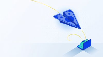 Refund confirmation email templates illustrated by a paper aeroplane folded from a banknote flying toward an open wallet